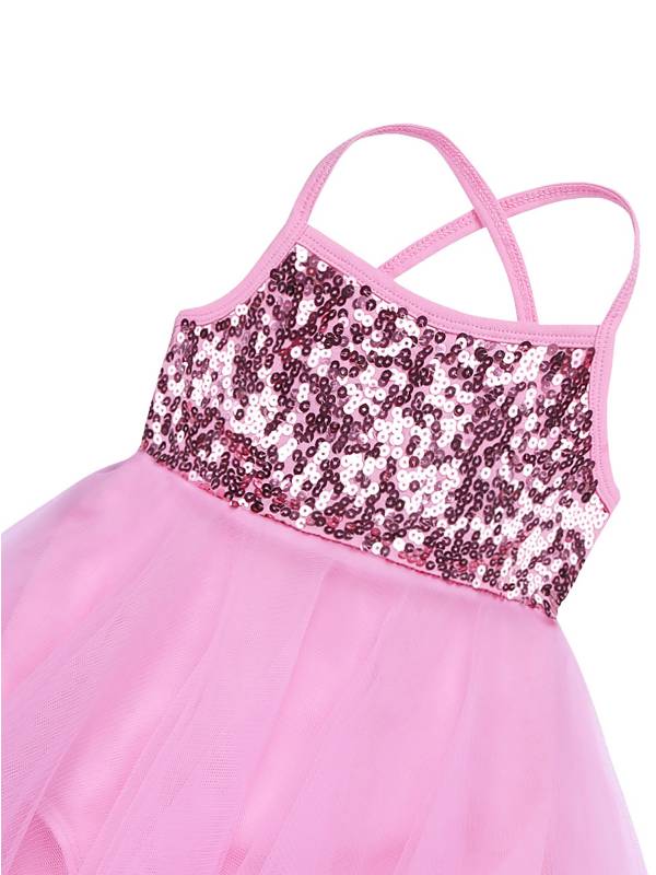 Kids Girls Sequins Tulle Ballet Dance Gymnastics Leotard Dress thumb
