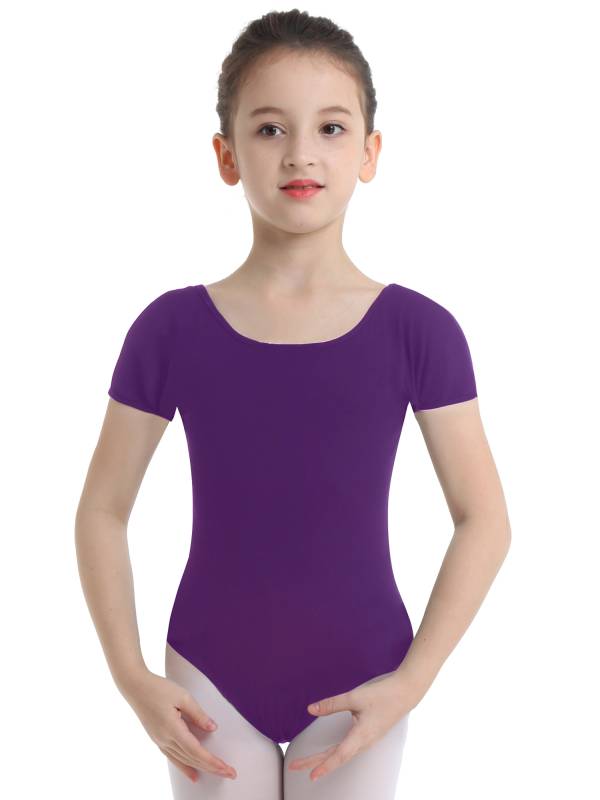 Kids Girls Short Sleeves Stretchy Gym Ballet Dance Leotard thumb