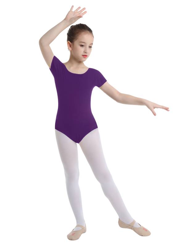 Kids Girls Short Sleeves Stretchy Gym Ballet Dance Leotard thumb