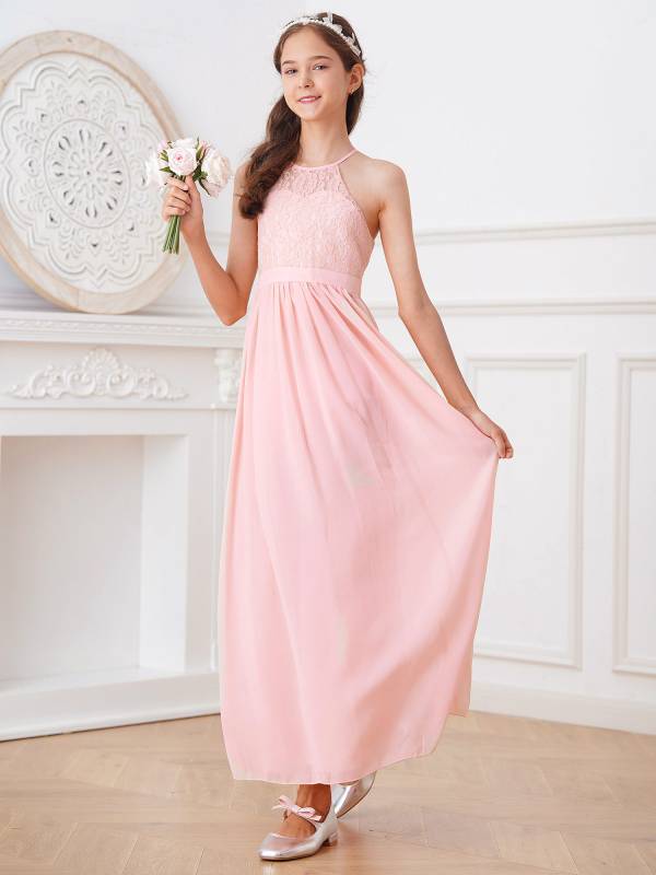 Toddler/Kids Girls Lace Chiffon Junior Bridesmaid Dress thumb