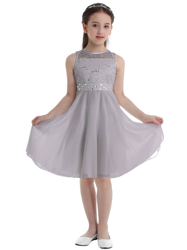Girls Sequined Lace Chiffon Flower Girls Dresses thumb