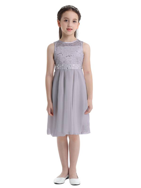 Girls Sequined Lace Chiffon Flower Girls Dresses thumb
