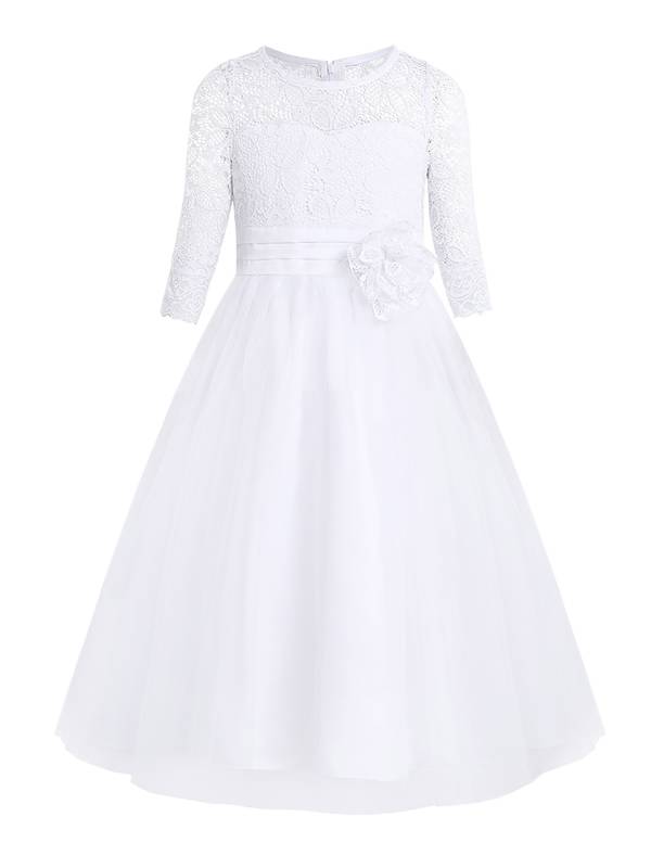 Kids Girls Lace Half Sleeves Tulle Dress thumb