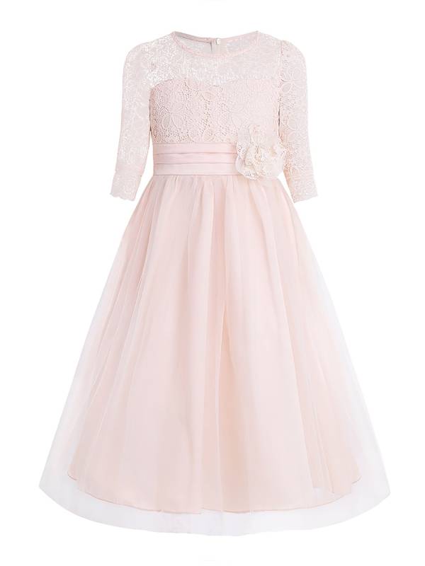 Kids Girls Lace Half Sleeves Tulle Dress thumb