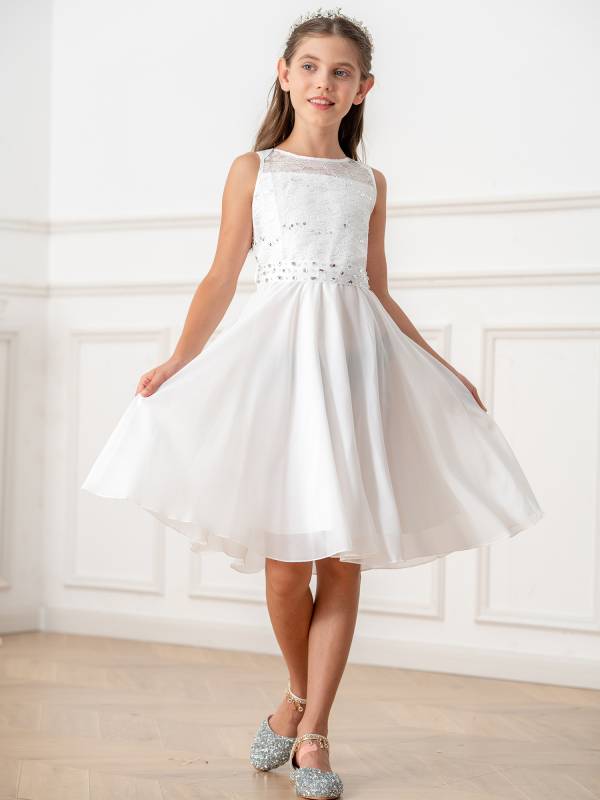 Girls Sequined Lace Chiffon Flower Girls Dresses thumb