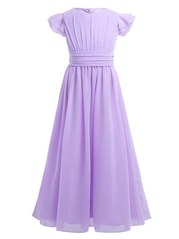 Toddler/Kids Girls Flutter Sleeves Chiffon Maxi Dress thumb