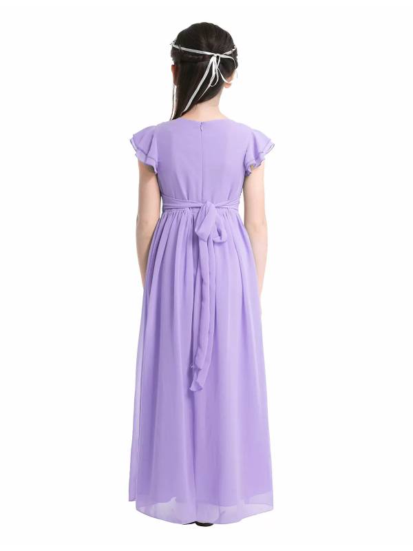 Toddler/Kids Girls Flutter Sleeves Chiffon Maxi Dress thumb