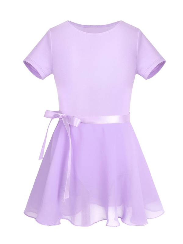 Girls 2pcs Cotton Short Sleeves Ballet Dance Leotard with Skirt Set thumb