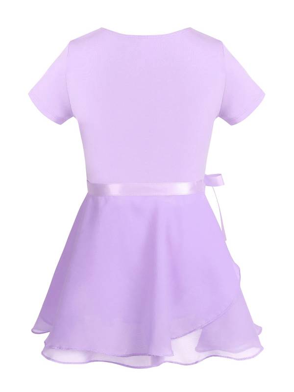 Girls 2pcs Cotton Short Sleeves Ballet Dance Leotard with Skirt Set thumb