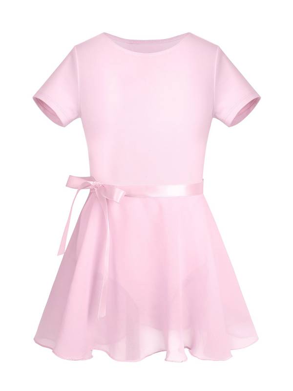 Girls 2pcs Cotton Short Sleeves Ballet Dance Leotard with Skirt Set thumb
