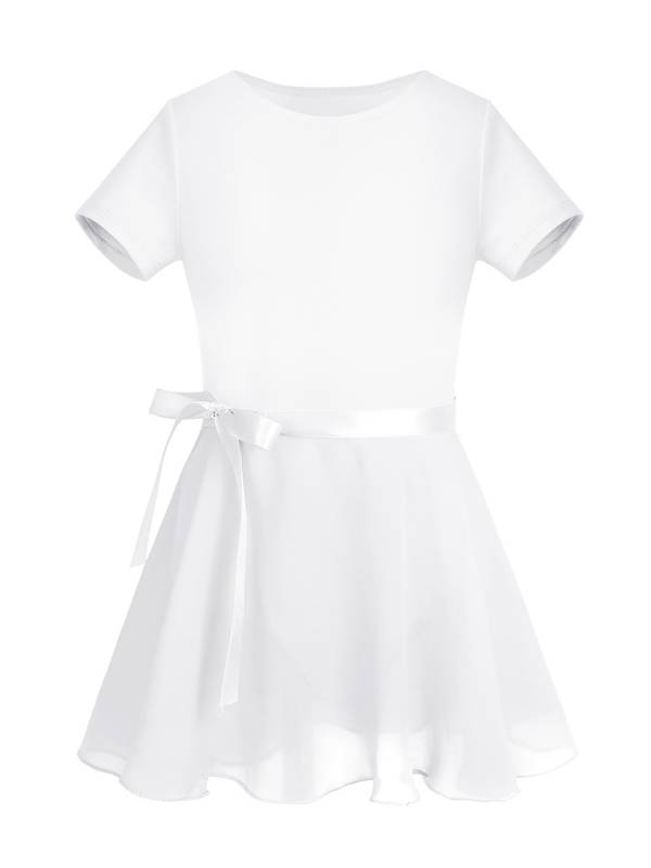 Girls 2pcs Cotton Short Sleeves Ballet Dance Leotard with Skirt Set thumb