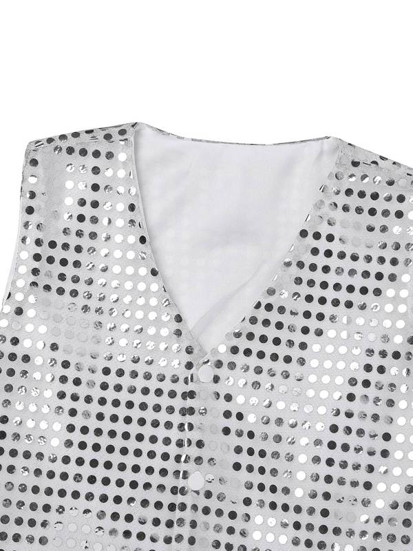 Kids Boys Glittery Sequin Jazz Dance Vest Waistcoat thumb