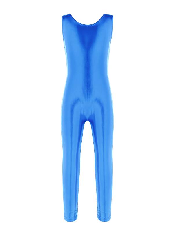 Kids Girls Sleeveless Glossy Metallic Gymnastics Unitard thumb