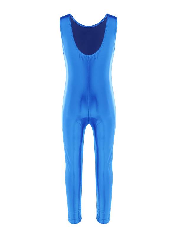 Kids Girls Sleeveless Glossy Metallic Gymnastics Unitard thumb