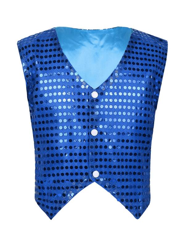 Kids Boys Glittery Sequin Jazz Dance Vest Waistcoat thumb