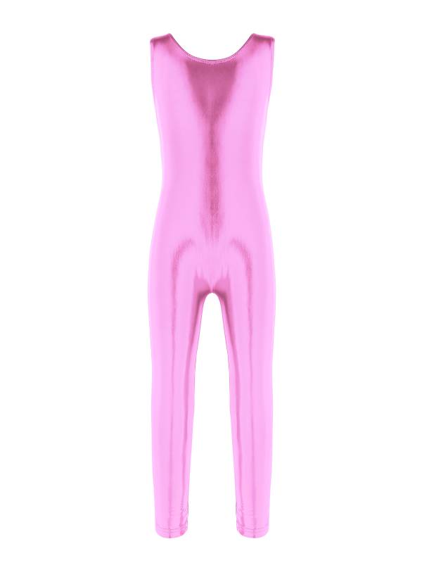 Kids Girls Sleeveless Glossy Metallic Gymnastics Unitard thumb
