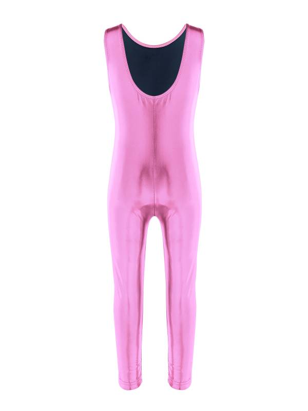 Kids Girls Sleeveless Glossy Metallic Gymnastics Unitard thumb