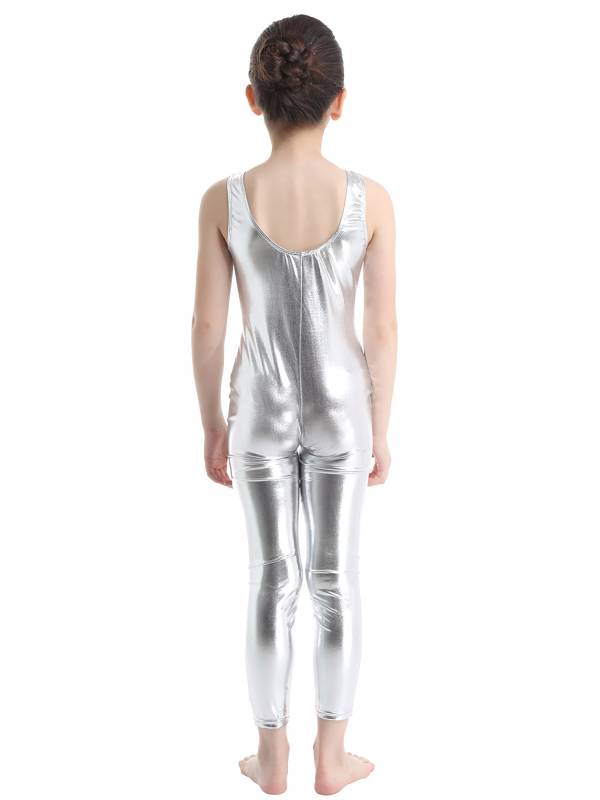 Kids Girls Sleeveless Glossy Metallic Gymnastics Unitard thumb