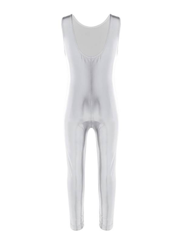 Kids Girls Sleeveless Glossy Metallic Gymnastics Unitard thumb