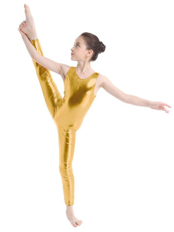 Kids Girls Sleeveless Glossy Metallic Gymnastics Unitard thumb