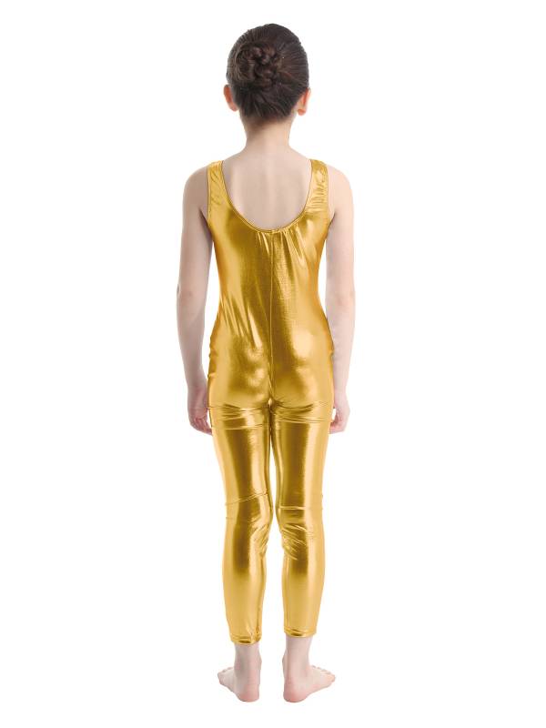Kids Girls Sleeveless Glossy Metallic Gymnastics Unitard thumb