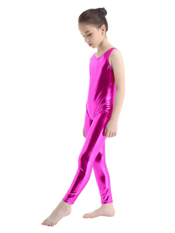 Kids Girls Sleeveless Glossy Metallic Gymnastics Unitard thumb