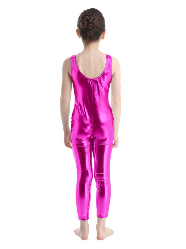 Kids Girls Sleeveless Glossy Metallic Gymnastics Unitard thumb