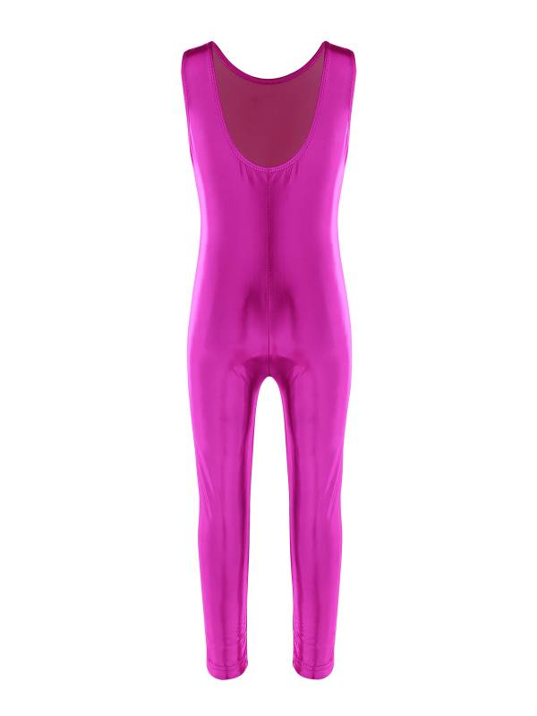Kids Girls Sleeveless Glossy Metallic Gymnastics Unitard thumb