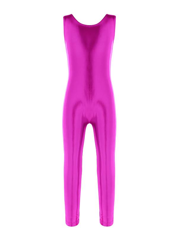 Kids Girls Sleeveless Glossy Metallic Gymnastics Unitard thumb