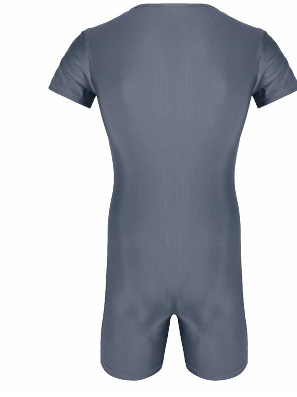 Men Short Sleeve Front Zipper Soft Boxer Briefs Gymnastic Leotard thumb