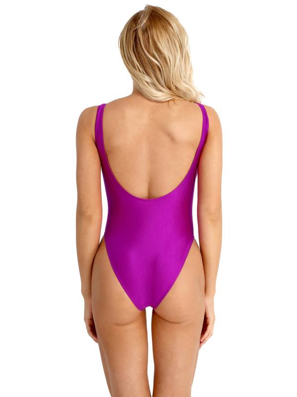 Women Sleeveless Bodysuit High Cut Low Back Solid One-piece Swimsuits thumb
