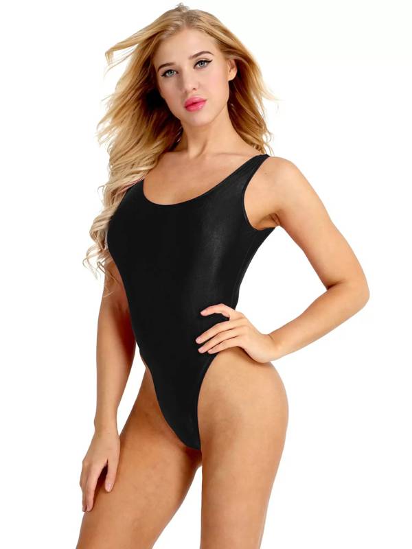 Women Sleeveless Bodysuit High Cut Low Back Solid One-piece Swimsuits thumb