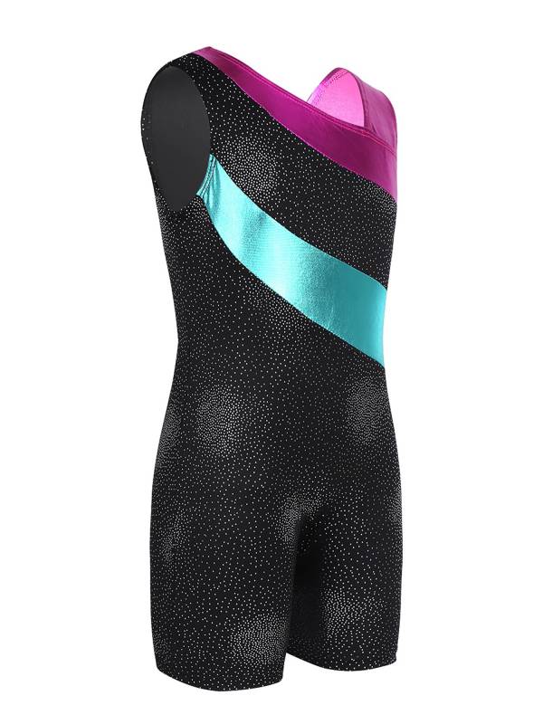 Kids Girls Sleeveless Glittery Gymnastics Unitard thumb