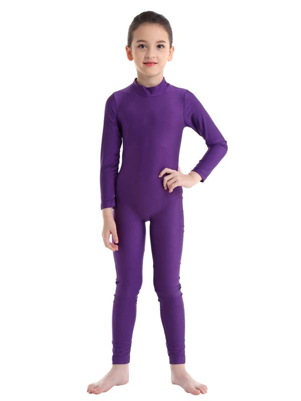 Kids Girls Long Sleeves Zippered Dancewear Gymnastics Unitard thumb