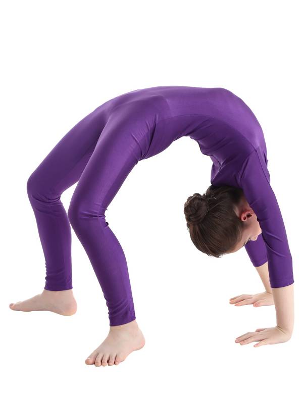 Kids Girls Long Sleeves Zippered Dancewear Gymnastics Unitard thumb
