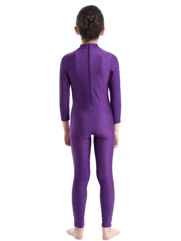 Kids Girls Long Sleeves Zippered Dancewear Gymnastics Unitard thumb