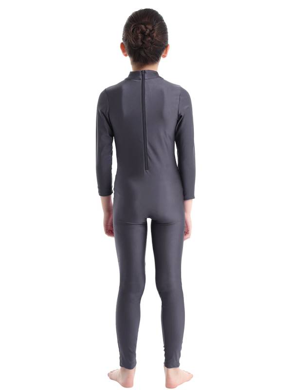 Kids Girls Long Sleeves Zippered Dancewear Gymnastics Unitard thumb