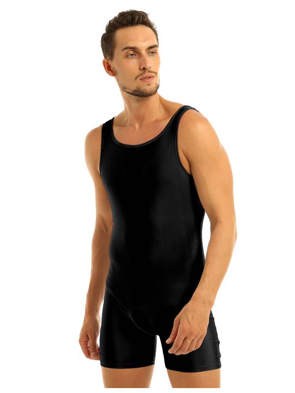 Men Sleeveless Stretchy One Piece Solid Gymnastics Unitard thumb