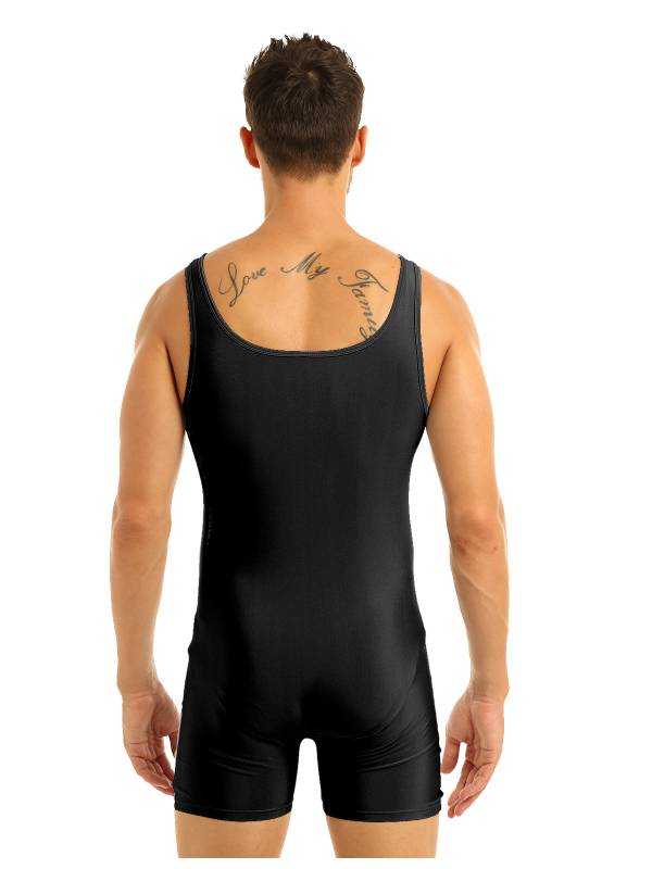 Men Sleeveless Stretchy One Piece Solid Gymnastics Unitard thumb