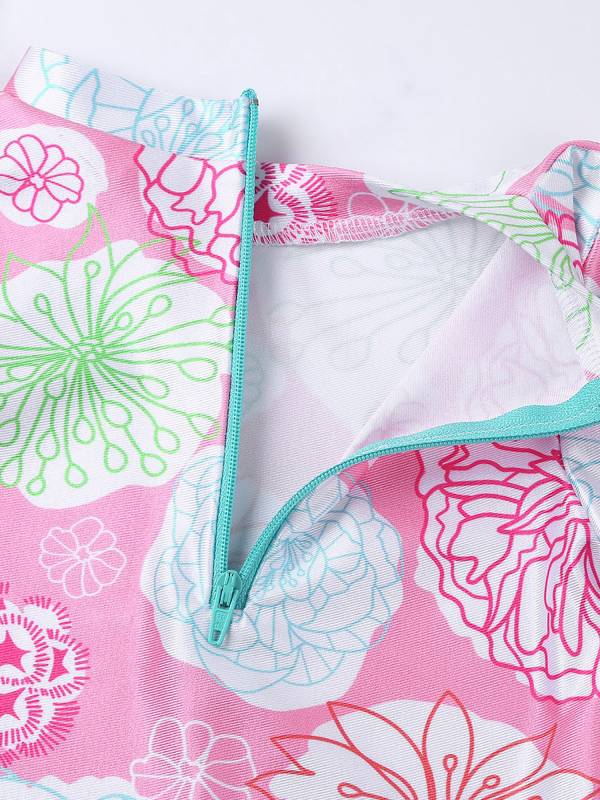 Baby Girls Sleeves Floral Ruffled One Piece Swimsuit thumb
