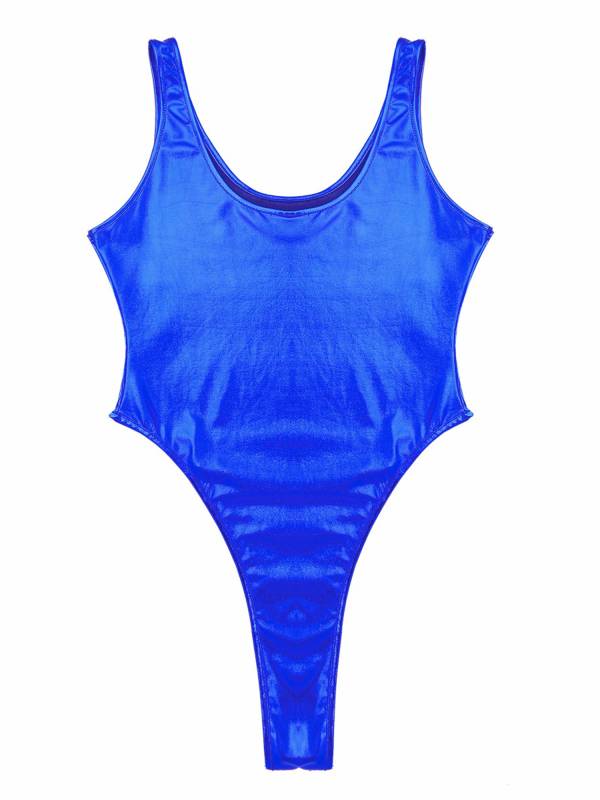 Women Glossy Sleeveless High Cut One-piece Swimsuits thumb