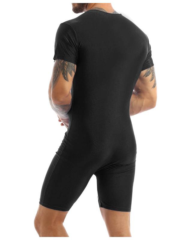 Men Short Sleeve Front Zipper Soft Boxer Briefs Gymnastic Leotard thumb