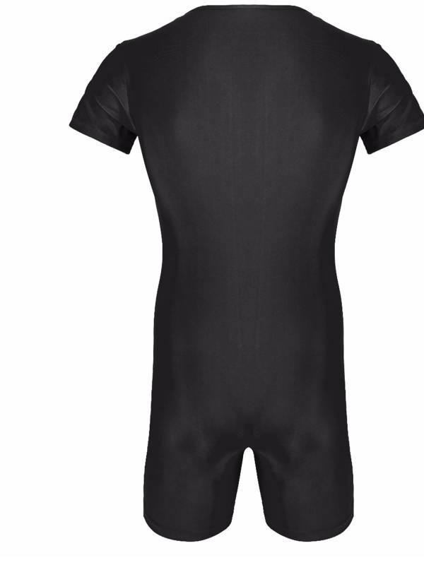 Men Short Sleeve Front Zipper Soft Boxer Briefs Gymnastic Leotard thumb