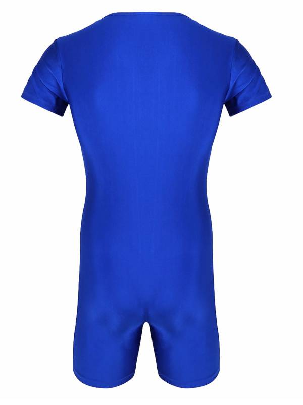 Men Short Sleeve Front Zipper Soft Boxer Briefs Gymnastic Leotard thumb