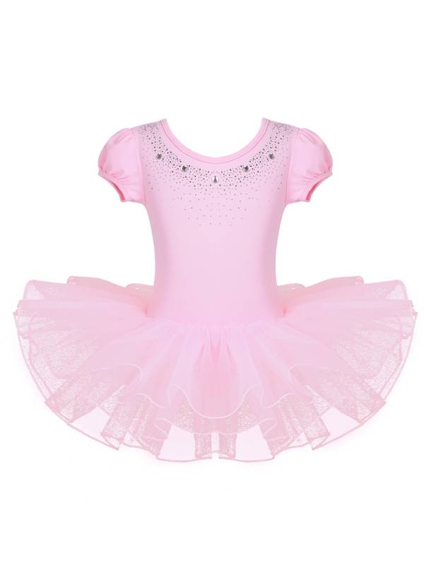 Toddler Girls Short Sleeves Rhinestones Ballet Dance Tutu Dress thumb