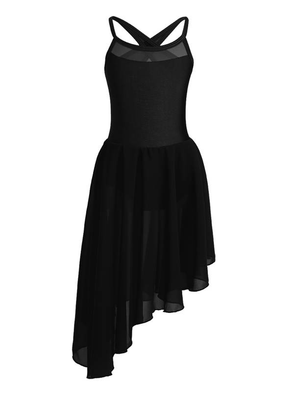 Kids Girls Spaghetti Straps Asymmetrical Lyrical Dance Leotard Dress thumb