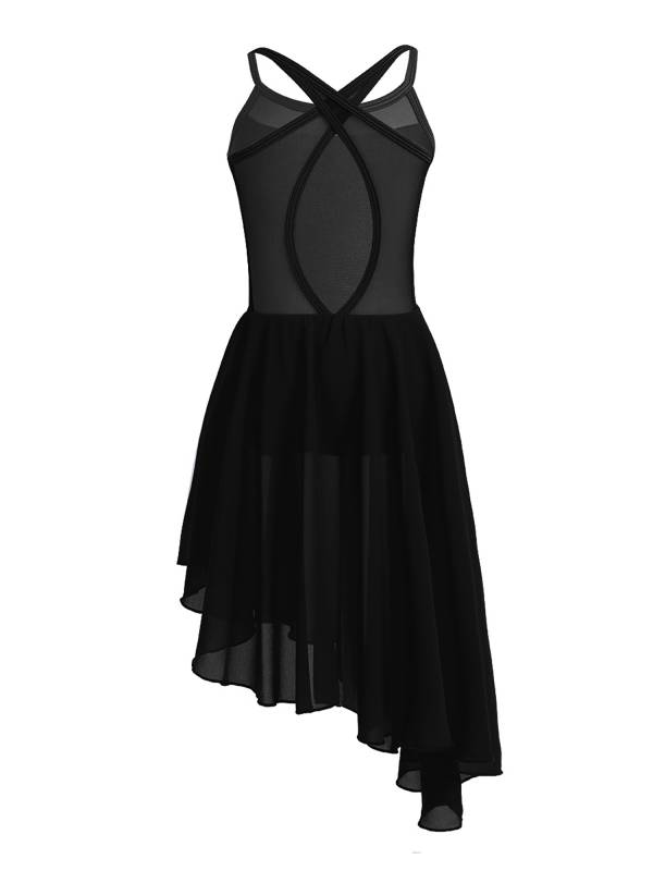 Kids Girls Spaghetti Straps Asymmetrical Lyrical Dance Leotard Dress thumb