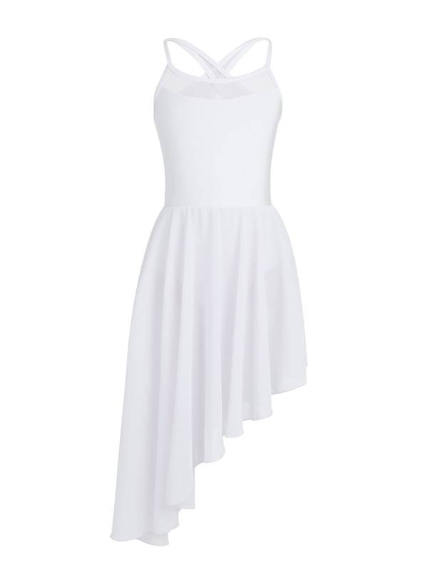 Kids Girls Spaghetti Straps Asymmetrical Lyrical Dance Leotard Dress thumb