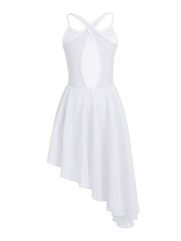 Kids Girls Spaghetti Straps Asymmetrical Lyrical Dance Leotard Dress thumb