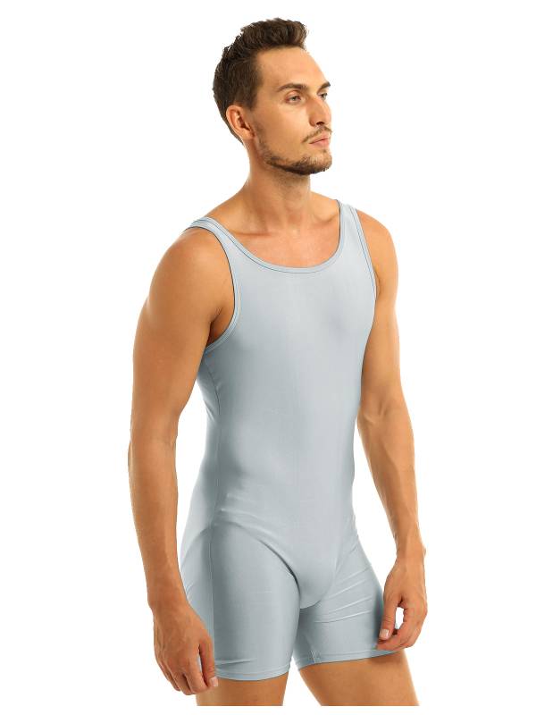 Men Sleeveless Stretchy One Piece Solid Gymnastics Unitard thumb